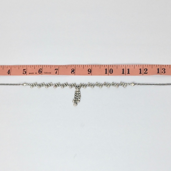 Rhinestone Faux Pearl Necklace 16" Costume Jewelry - Picture 6 of 7